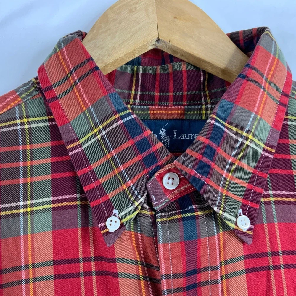Polo Ralph Lauren Mens Classic Fit Red Tartan Plaid Button Down Shirt Large